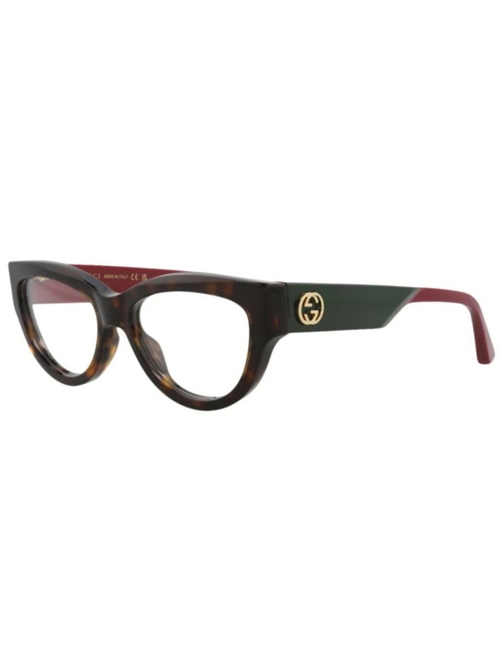 New Gucci Women's Eyeglasses Cat Eye Recycled Acetate Frame Havana Red